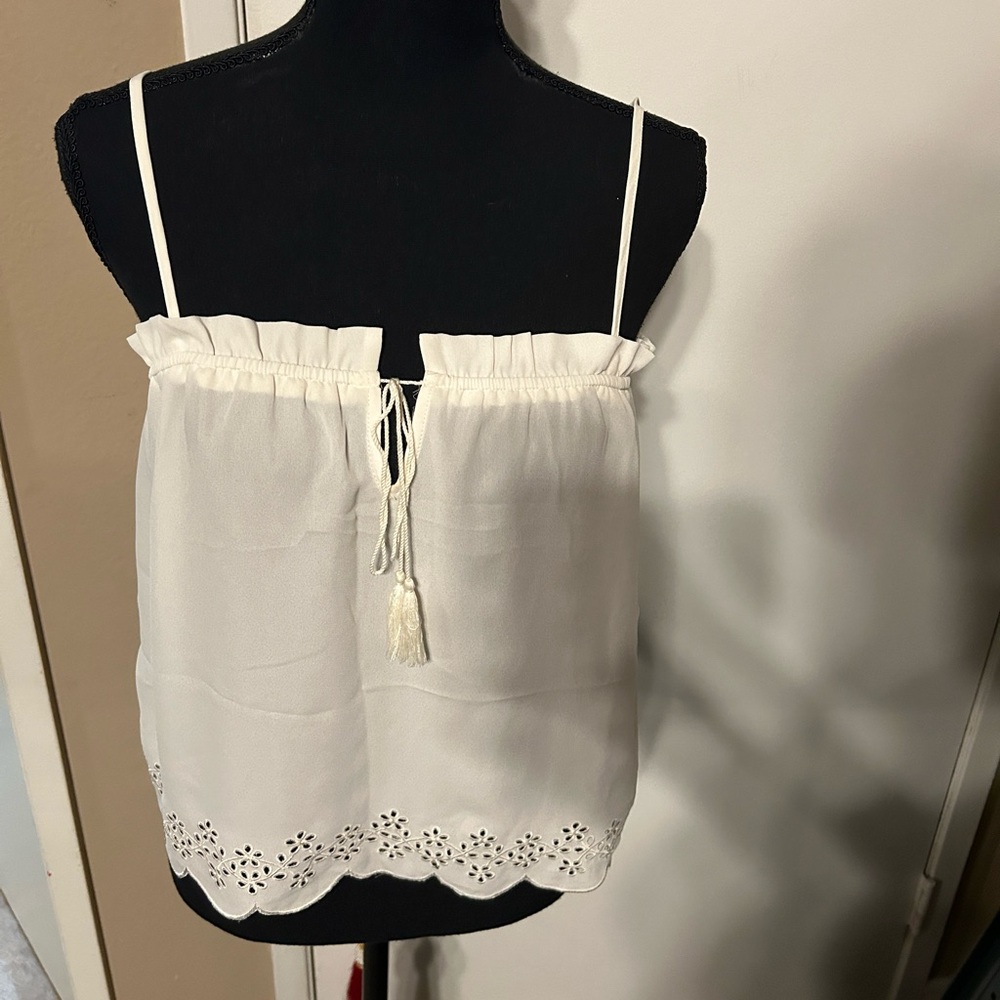 Express White Eyelet Trim Top S
